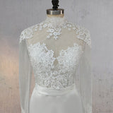 Mermaid White Lace Covered Button Back Wedding Dress