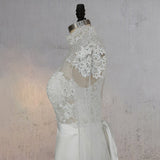 Mermaid White Lace Covered Button Back Wedding Dress