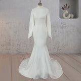 Mermaid White Open Back High Neck Wedding Dress