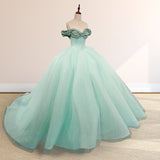 Mint Green Off the shoulder Tulle Ball Gown Quinceanera Dresses