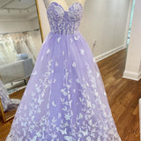 Nerida | Lavender Sweetheart Lace A-line Prom Dress With Appliques