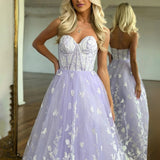 Nerida | Lavender Sweetheart Lace A-line Prom Dress With Appliques