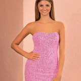 KissDress Sheath Fitted Strapless Sequined Short Homecoming Dress | Designed with precision, it accentuates the beauty of your shoulders and neck, while the sequin material adds a touch of glamour.