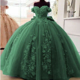 Off Shoulder Ball Gown Quinceanera Dresses 3D Floral Applique Gowns