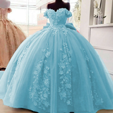 Off Shoulder Ball Gown Quinceanera Dresses 3D Floral Applique Gowns