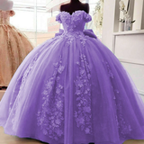 Off Shoulder Ball Gown Quinceanera Dresses 3D Floral Applique Gowns