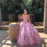 Off Shoulder Sweetheart Neckline Sparkly Quinceanera Dresses with Appliques