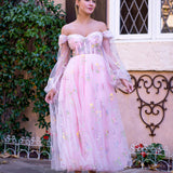 Sweetheart Neck Off the Shoulder Embroidered Tulle Prom Dress