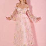 Sweetheart Neck Off the Shoulder Embroidered Tulle Prom Dress