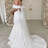 Off the Shoulder Ivory Satin Mermaid Wedding Dress