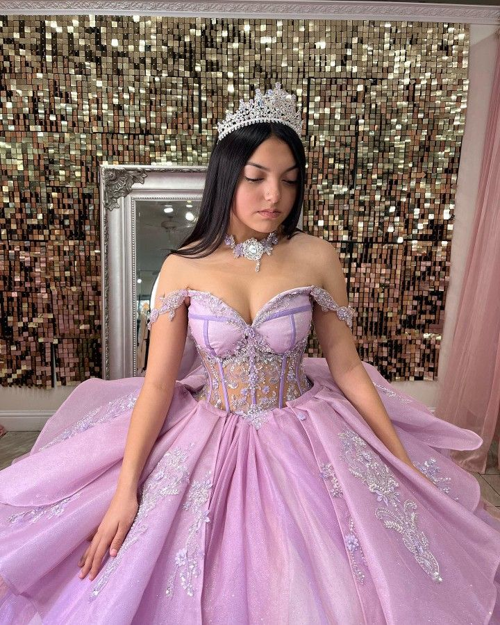 Off The Shoulder Lavender Tulle Ball Gown Quinceanera Dresses