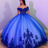 Royal Blue Tulle Off the Shoulder Quinceanera Dress Ball Gown