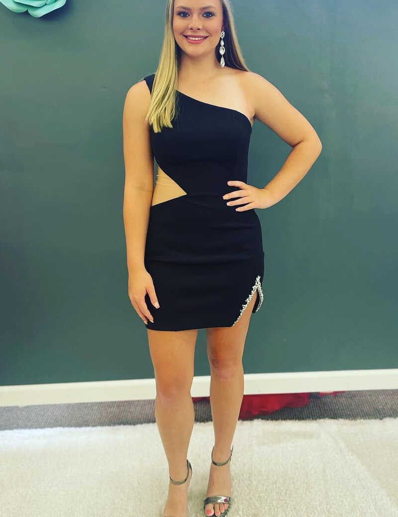 One-Shoulder Cutout Short Party Dress with Slit