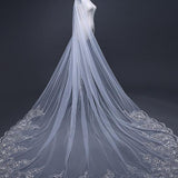 One Tier Cathedral Wedding Veils with Lace Applique