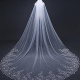 One Tier Cathedral Wedding Veils with Lace Applique