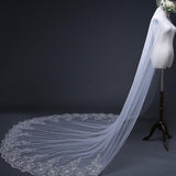 One Tier Cathedral Wedding Veils with Lace Applique