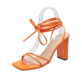 Orange Strappy Block Heeled Sandal