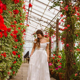 Off the Shoulder Sleeveless Simple White Satin Wedding Bamboo Style Dress