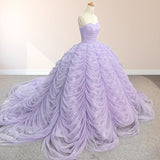 Organza Ball Gown Sweetheart Lavender Pleats Party Dress