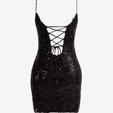 Orla |Sheath Spaghetti Straps Sequined Lace Homecoming Dress