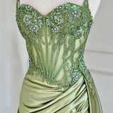 Paddy | Silver Spaghetti Straps Mermaid Appliqued Prom Dress With Split