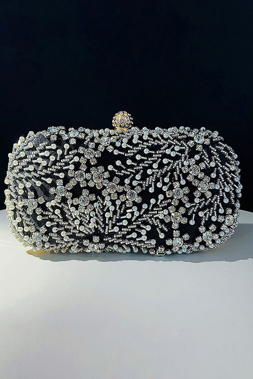 Pearl Rhinestone Beaded Square Handbag