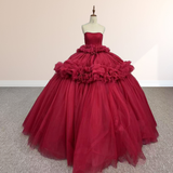 Peplum Red Sleeveless Quinceañera Ball Gown Party Dress