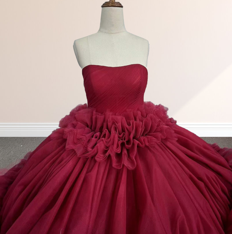 Peplum Red Sleeveless Quinceañera Ball Gown Party Dress