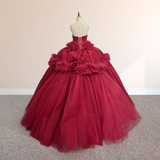 Peplum Red Sleeveless Quinceañera Ball Gown Party Dress