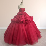 Peplum Red Sleeveless Quinceañera Ball Gown Party Dress