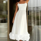 Percival | A Line Satin White Long Prom Dresses with Ruffles