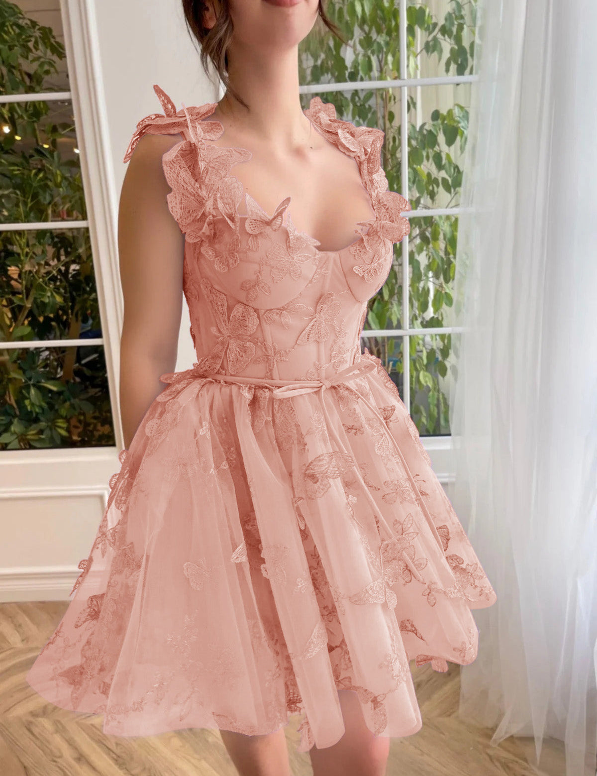 Natalie | Aline Short Tulle Prom Dress with 3D Butterflies