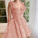 Natalie | Aline Short Tulle Prom Dress with 3D Butterflies