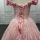 Pink Sequined Off the Shoulder Quinceañera Dress