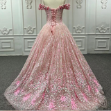 Pink Sequined Off the Shoulder Quinceañera Dress