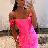 Ariana |Sheath Off the Shoulder Short Satin Homecoming Dress