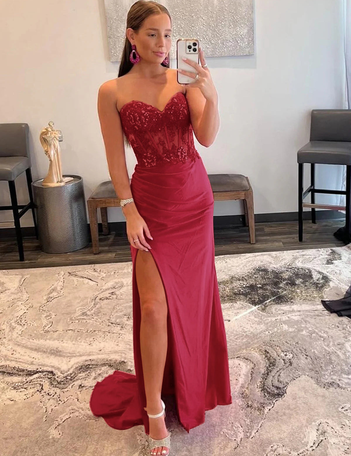 Ember |Sheath Strapless Sweetheart Long Prom Dress with Slit