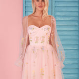 Sweetheart Embroidery Short-Length Tulle Puff Sleeves Cocktail Dress