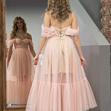 Nova | A-Line Rose Pink Tulle Sweetheart Tea-Length Prom Dress