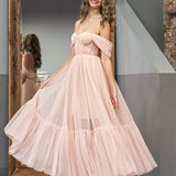 Nova | A-Line Rose Pink Tulle Sweetheart Tea-Length Prom Dress