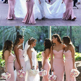 Mermaid Strapless Blush Pink Satin Bridesmaid Dresses Long Party Dresses