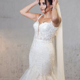 Mermaid Long Mermaid Lace Wedding Dresses Tulle Straps with Appliques