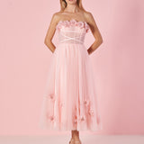 Pandora |Light Pink Princess Strapless Prom Dress with Flowers