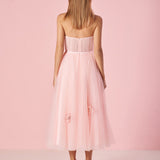 Pandora |Light Pink Princess Strapless Prom Dress with Flowers