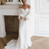 Aritha | Off the Shoulder Chiffon Beach Long-Sleeve Wedding Dresses