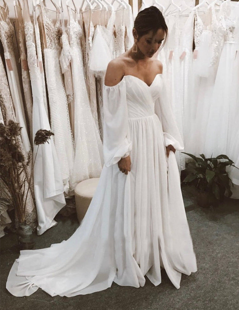 Aritha | Off the Shoulder Chiffon Beach Long-Sleeve Wedding Dresses