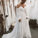 Aritha | Off the Shoulder Chiffon Beach Long-Sleeve Wedding Dresses