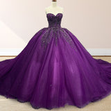 Purple Organza A Line Ball Gown Sweetheart Quinceanera Dresses