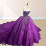 Purple Organza A Line Ball Gown Sweetheart Quinceanera Dresses