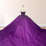 Purple Organza A Line Ball Gown Sweetheart Quinceanera Dresses